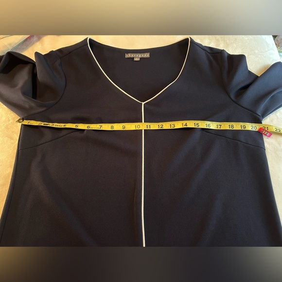 Sharagano Navy Blue Midi Dress with White Accents - Picture 9 of 10